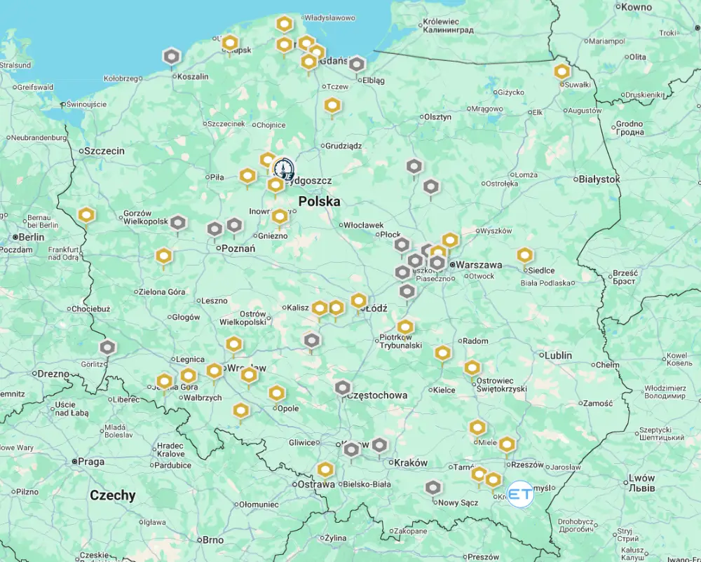 Mapa warsztatów tachografu w Polsce